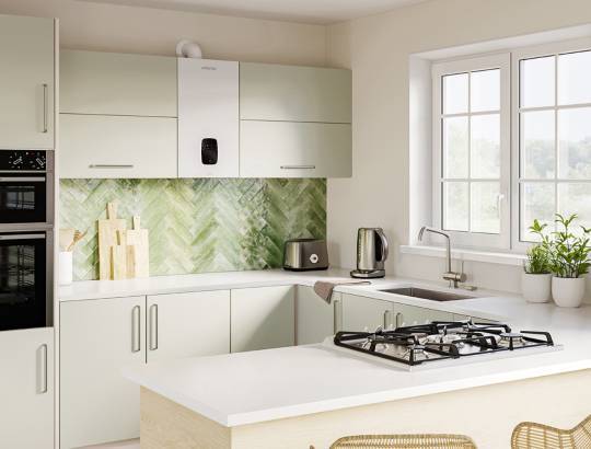 Chaudière gaz condensation, vue d'ensemble d'une cuisine