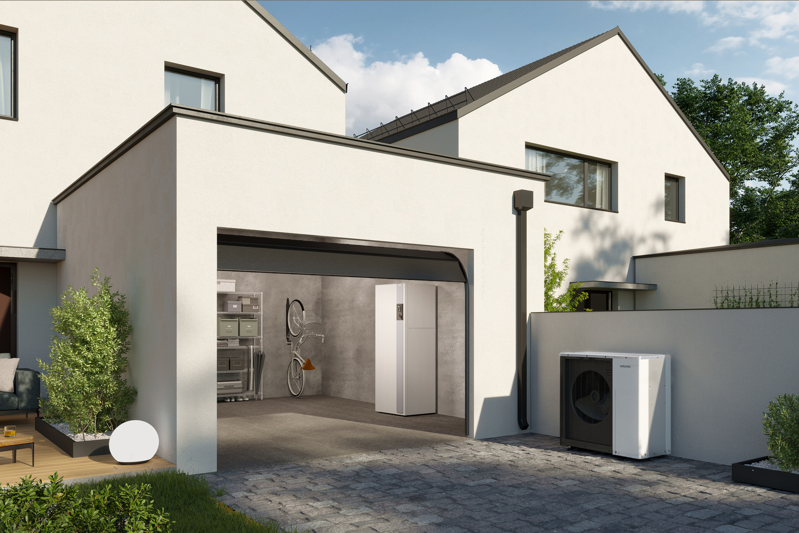 Pompe à chaleur installée dans un garage